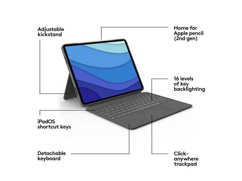 Logitech Combo Touch for iPad Pro 12.9'' - UK - Tastatur & Folio-Set - Englisch - UK - Grau
