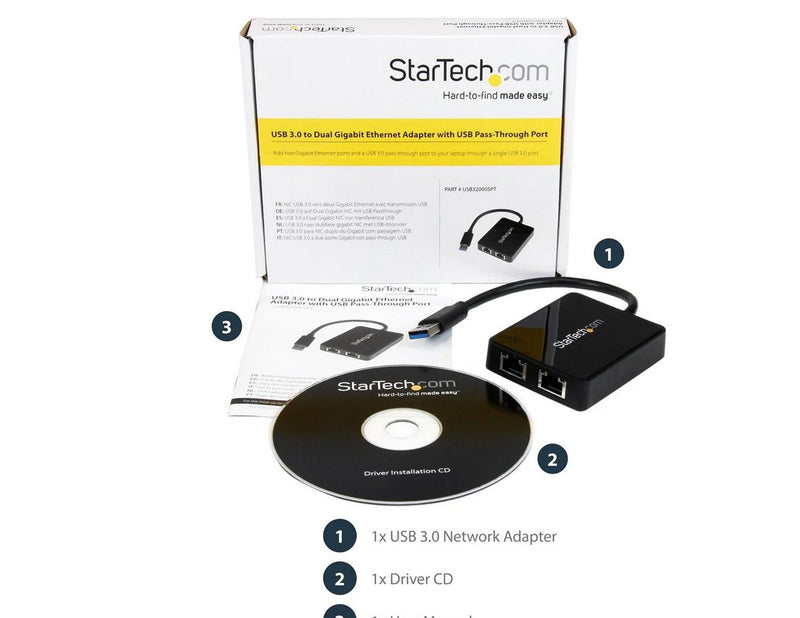 StarTech.com USB32000SPT USB 3.0 to Dual Port Gigabit Ethernet Adapter w/ USB Port 10/100/1000 Mbps USB Gigabit LAN Network NIC Adapter