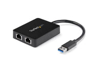 StarTech.com USB32000SPT USB 3.0 to Dual Port Gigabit Ethernet Adapter w/ USB Port 10/100/1000 Mbps USB Gigabit LAN Network NIC Adapter