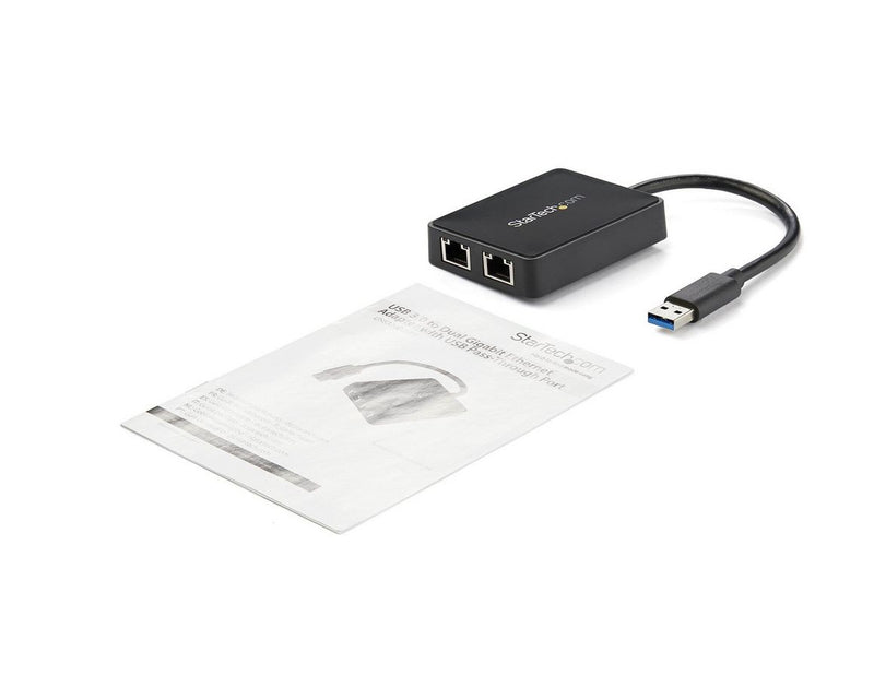 StarTech.com USB32000SPT USB 3.0 to Dual Port Gigabit Ethernet Adapter w/ USB Port 10/100/1000 Mbps USB Gigabit LAN Network NIC Adapter