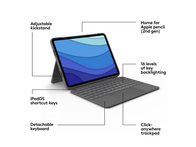 Logitech Combo Touch for iPad Pro 11'' (1/2/3rd gen.) - UK - Tastatur & Folio-Set - Englisch - UK - Grau