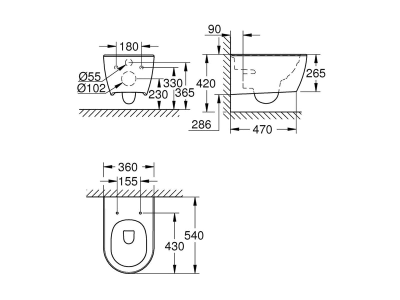 Grohe Essence Wall-hung toilet, Rimless, White