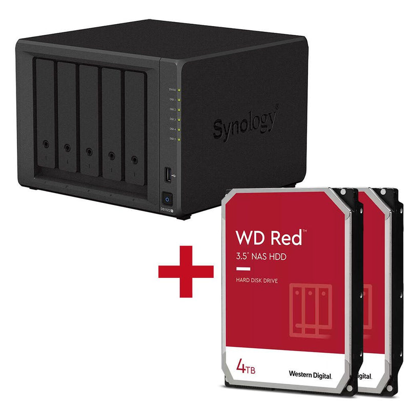 Synology DiskStation DS1522+ 5 Einschübe NAS-Server Leergehäuse + 2x WD Red SATA 3.5' HDD 4TB Festplatte