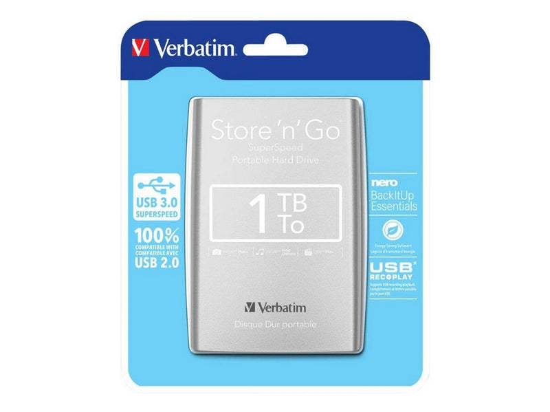 Verbatim Store'n'Go Portable - Extern Festplatte - 1TB - Silber