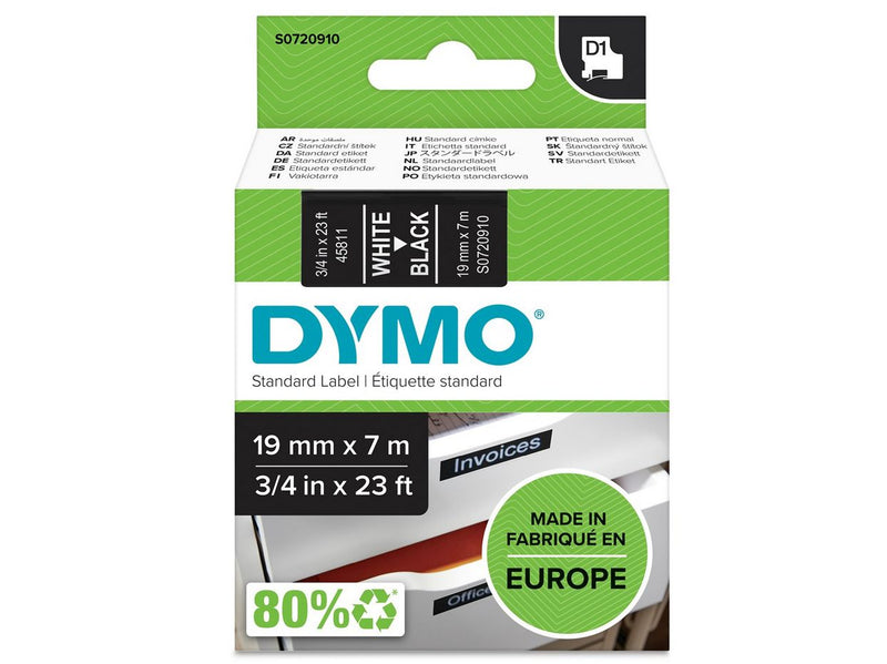 DYMO D1-Etikettenband | weiß auf schwarz | 19 mm x 7 m