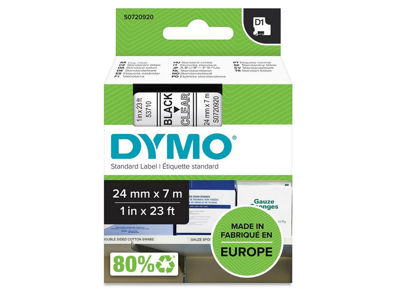 DYMO D1-Etikettenband | schwarz auf transparent | 24 mm x 7 m