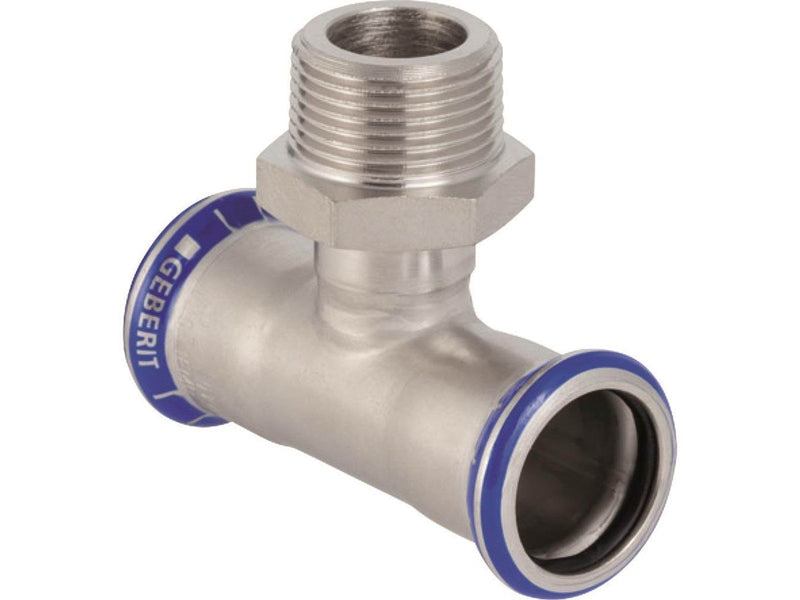 Geberit mapress stainless steel t-piece with male thread: d22mm r3/4 d122mm