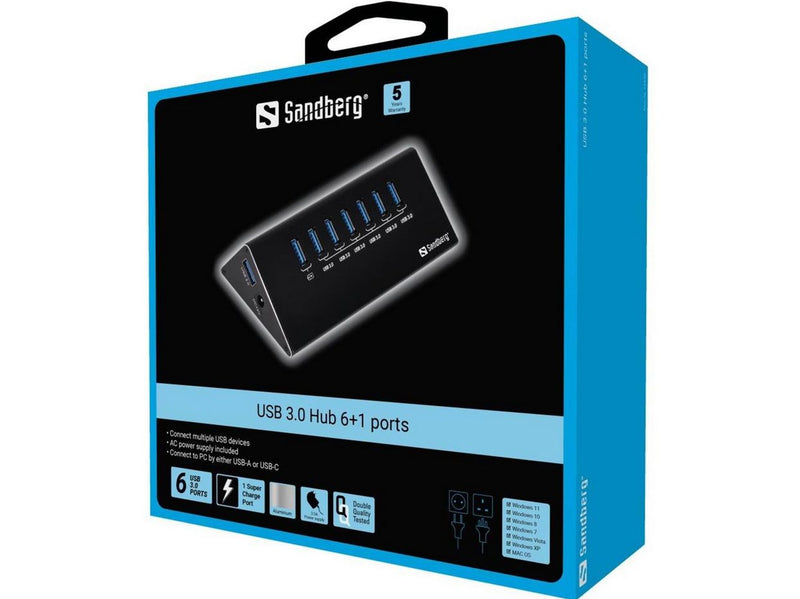 Sandberg 7-Port USB 3.0 Hub USB-Hubs - USB 3.0 - 7 - Schwarz