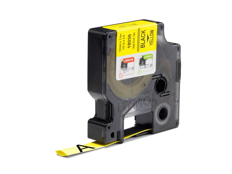 DYMO Rhino Industrie Schrumpfschlauch-Kabeletiketten | 12 mm, 1,5 m | Schwarz auf gelb