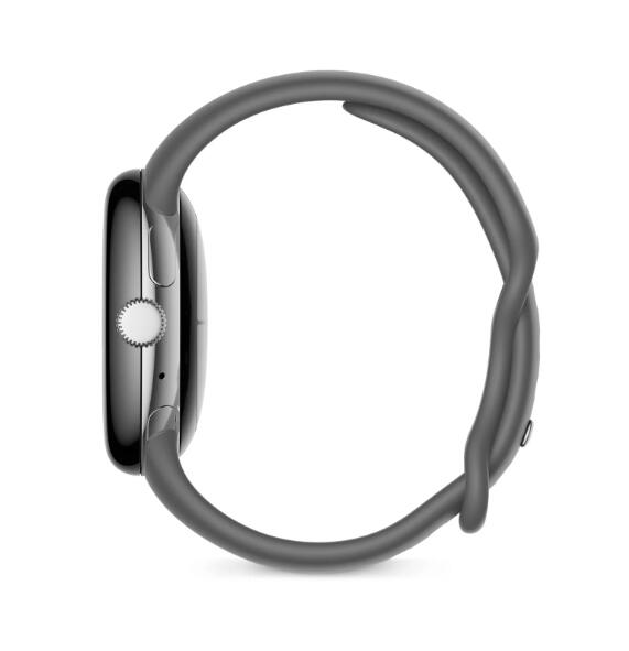 Google Pixel Watch (Wi-Fi) - 41mm in Polished Silver mit Sportarmband in Charcoal