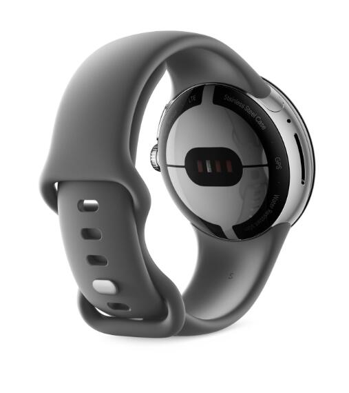 B-WARE Google Pixel Watch (Wi-Fi) - 41mm in Polished Silver mit Sportarmband in Charcoal