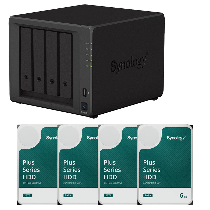 Synology DiskStation DS923+ 4 Einschübe NAS-Server Leergehäuse + 4x Synology Plus 3.5' SATA HDD Festplatte 6TB (4x 6TB)
