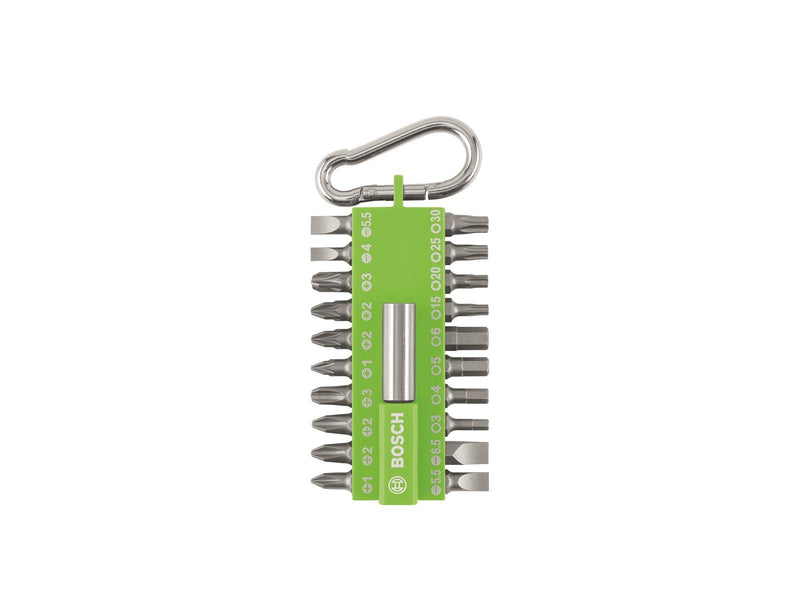 Bosch bit set w/carabinhage 21 pieces green disp
