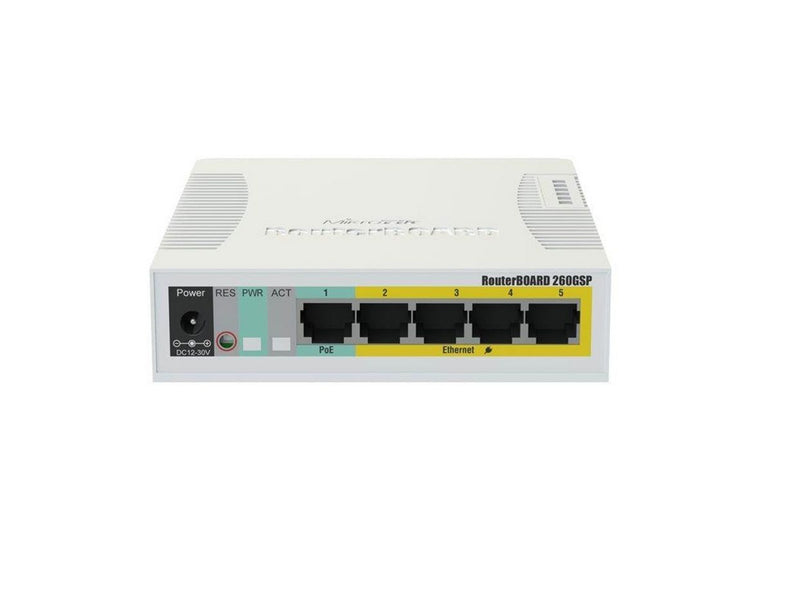 MikroTik RouterBOARD RB260GSP 5x Gigabit PoE out Ethernet Smart Switch SFP cage plastic case SwOS