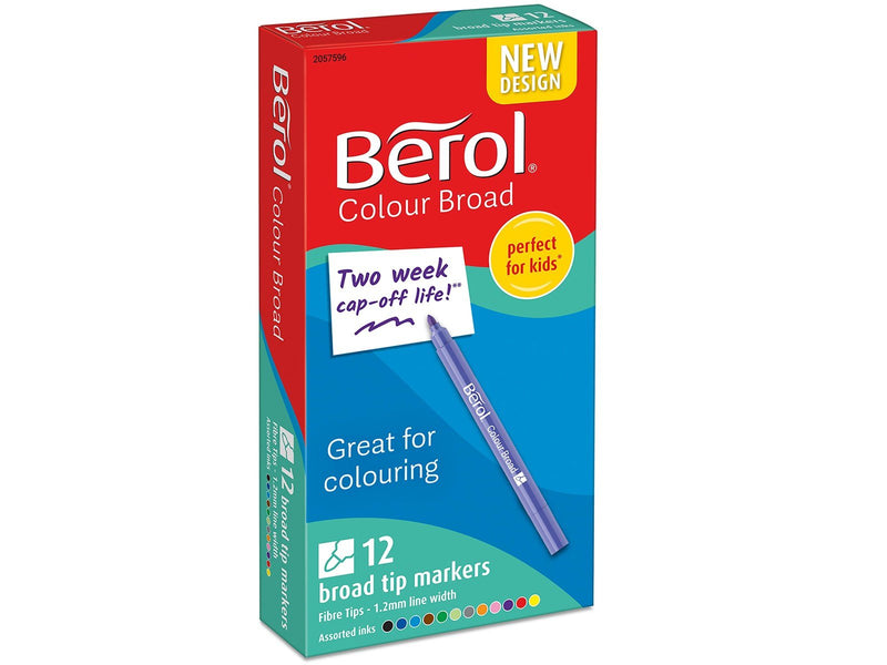 Berol Bunte, dicke Faserschreiber, Strichbreite: 1,1 mm – farblich sortiert, 12er-Pack