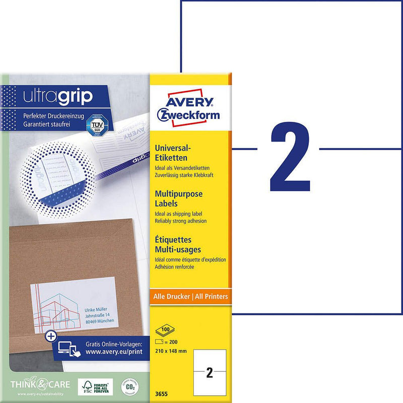 AVERY Zweckform Etiketten 3655 weiß 210,0 x 148,0 mm - 200 Stück