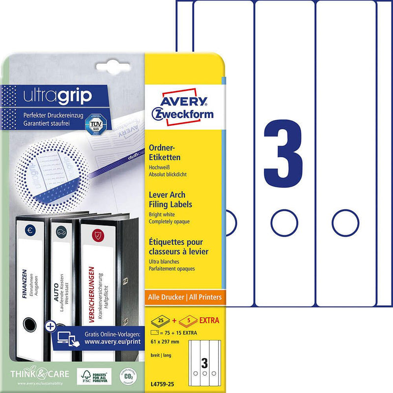 AVERY Zweckform Ordneretiketten L4759-25 weiß - 90 Stück