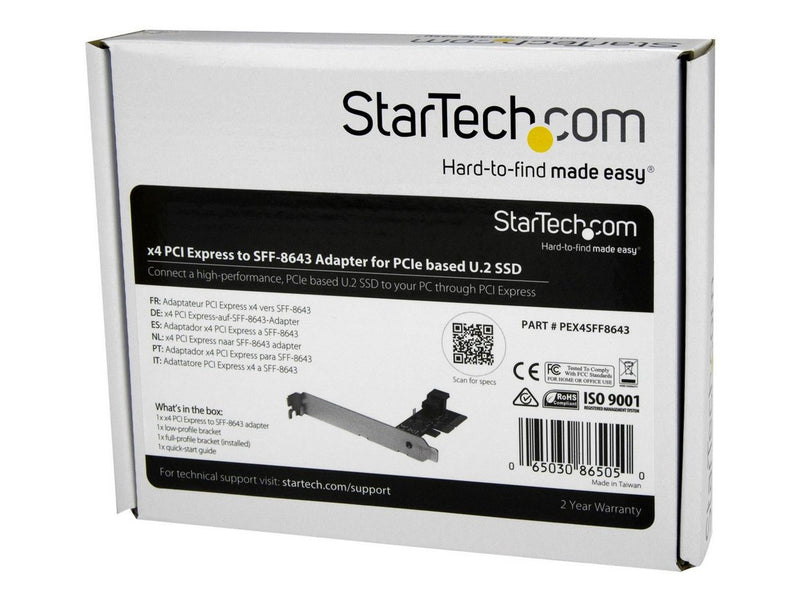 StarTech.com X4 PCI Express to SFF-8643 Adapter for PCIe NVMe U.2 SSD