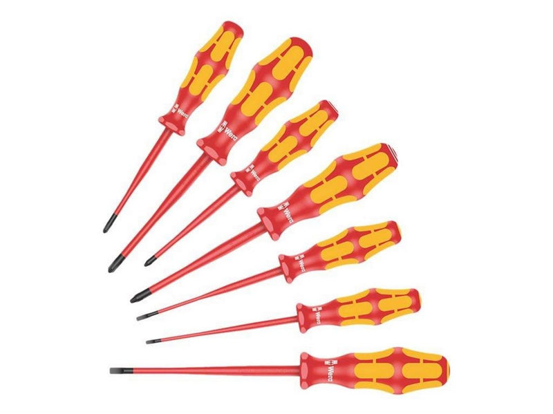 Wera 160 iSS/7 Schraubendrehersatz Kraftform Plus Serie 100. Mit reduziertem Klingen- und Griffdurchmesser, 7-teilig