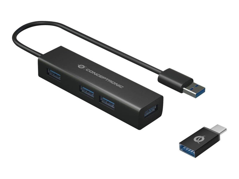 Conceptronics Conceptronic HUBBIES06B - hub - 4 ports USB-Hubs - USB 3.2 - 4 - Schwarz