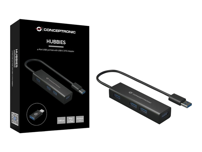 Conceptronics Conceptronic HUBBIES06B - hub - 4 ports USB-Hubs - USB 3.2 - 4 - Schwarz