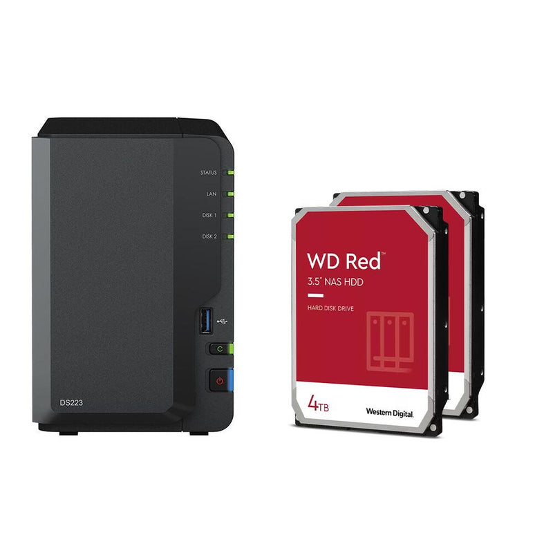 Synology DiskStation DS223 2 Einschübe NAS-Server Leergehäuse + 8TB (2x4TB) WD Red 40EFPX SATA 3.5' HDD Festplatten