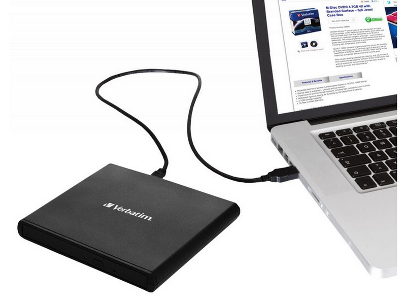 Verbatim Slimline CD/DVD Writer - USB 2.0 - Black - DVD-RW (Brenner) - USB 2.0 - Schwarz