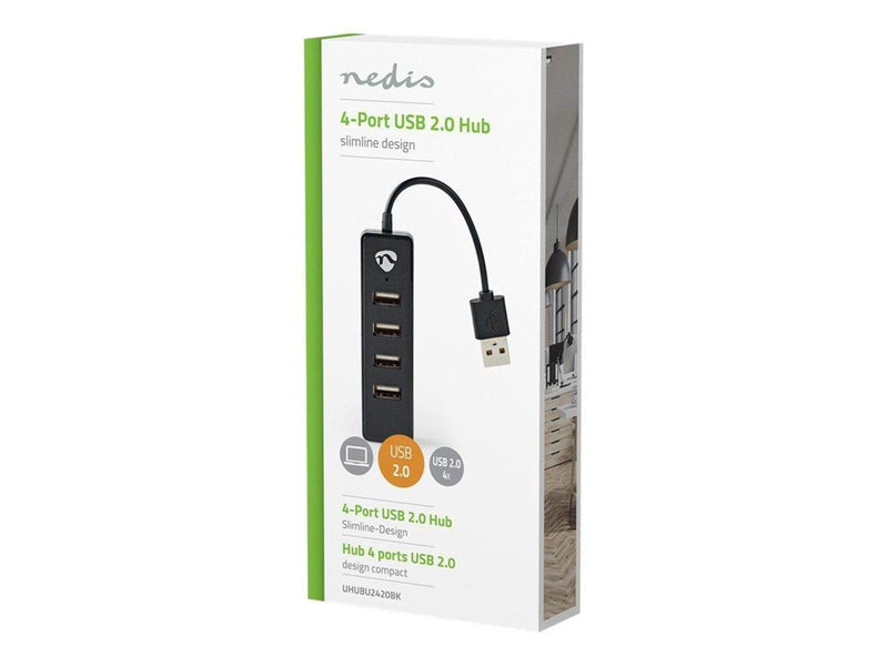 Nedis UHUBU2420BK - hub - 4 ports USB-Hubs - 4 - Schwarz