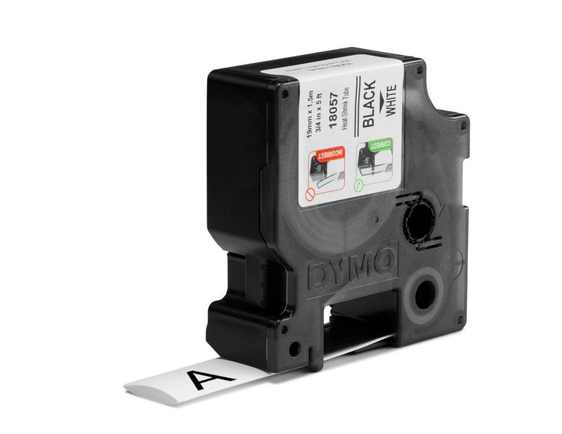 DYMO Rhino Industrie Schrumpfschlauch-Kabeletiketten | 19 mm x 1,5 m | schwarze Schrift auf weißem Untergrund
