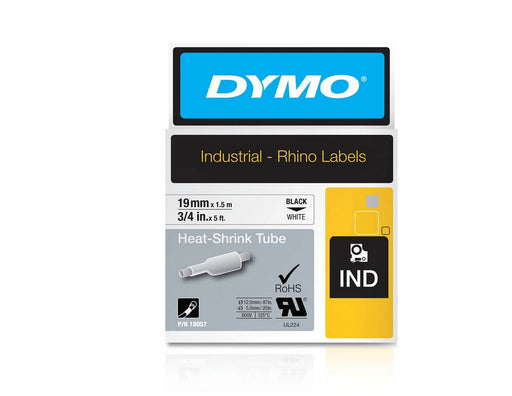 DYMO Rhino Industrie Schrumpfschlauch-Kabeletiketten | 19 mm x 1,5 m | schwarze Schrift auf weißem Untergrund