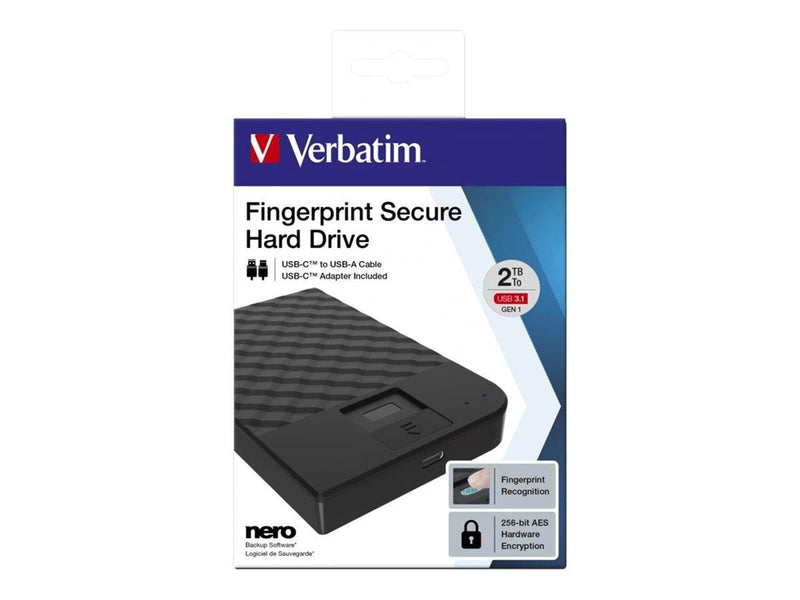 Verbatim Fingerprint Secure - Extern Festplatte - 2TB - Schwarz