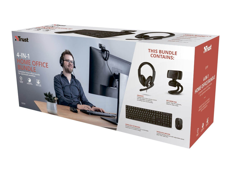 Trust Qoby 4-in-1 Home Office Set - Keyboard, mouse, headset and web camera set - Nordisch - Schwarz