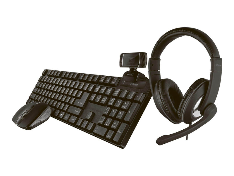 Trust Qoby 4-in-1 Home Office Set - Keyboard, mouse, headset and web camera set - Nordisch - Schwarz