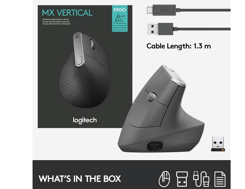 Logitech MX Vertical Advanced wireless Bluetooth - Mac & PC - Ergonomische Maus (Schwarz)