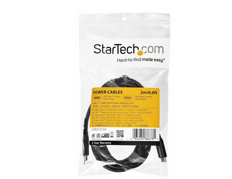 StarTech.com 2m 6ft USB C to USB C Cable - 5A PD - USB 2.0 USB-IF Certified - USB-C cable - 2 m