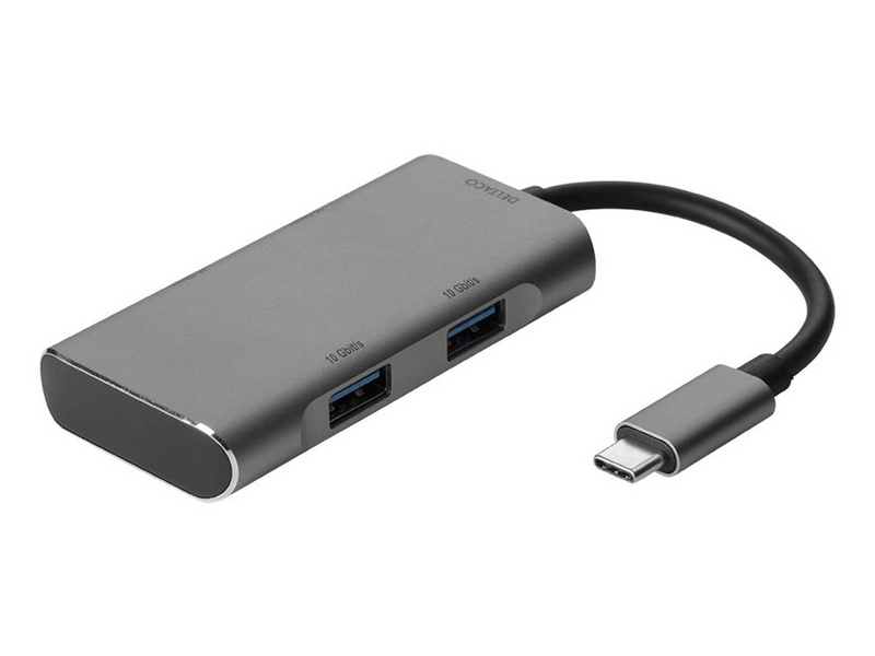 Deltaco USB 3.1 Gen 2 hubb 2xUSB-C 2xUSB-A spc USB-Hubs - 4 - Grau