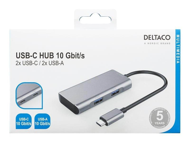 Deltaco USB 3.1 Gen 2 hubb 2xUSB-C 2xUSB-A spc USB-Hubs - 4 - Grau