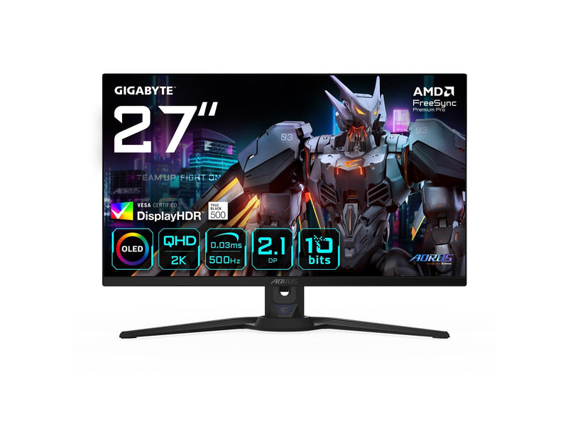 27" GIGABYTE AORUS FO27Q5P - 2560x1440 (QHD) - 500Hz - OLED - 18W USB-C - KVM switch