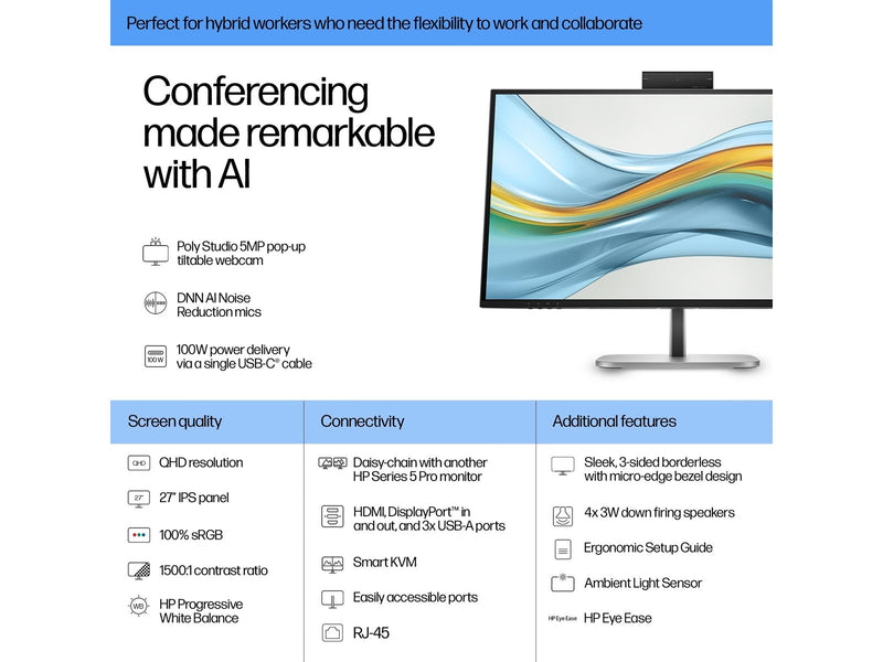 27" HP 527pm Series 5 Pro - 2560x1440 (QHD) - 100Hz - IPS - 100W USB-C