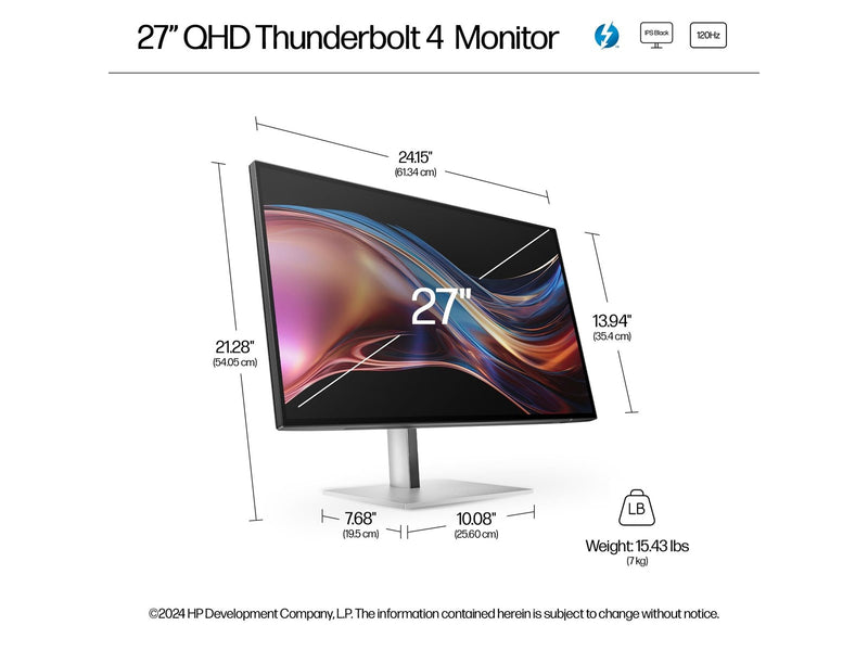 27" HP 727pu - Series 7 Pro - 2560x1440 (QHD) - 120Hz - IPS Black - 100W USB-C - KVM switch