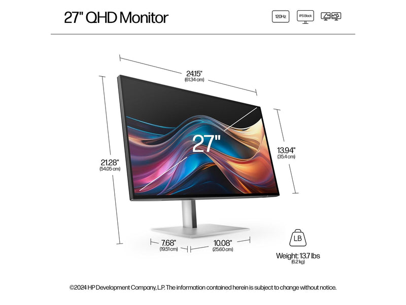 27" HP Series 7 Pro 727pq - 2560x1440 (QHD) - 120Hz - IPS Black