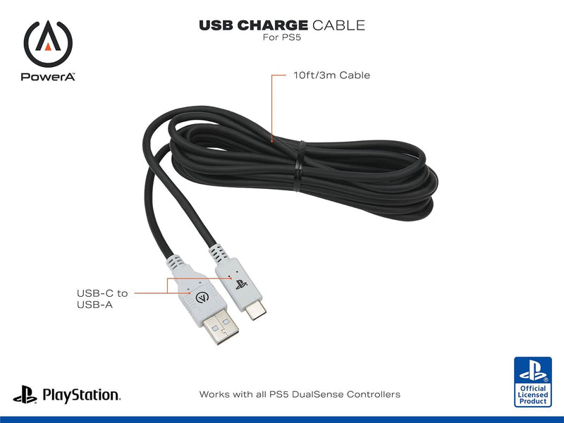 PowerA USB-C Cable for PlayStation 5 - Wired Charging cable for wireless game controller - Sony PlayStation 5
