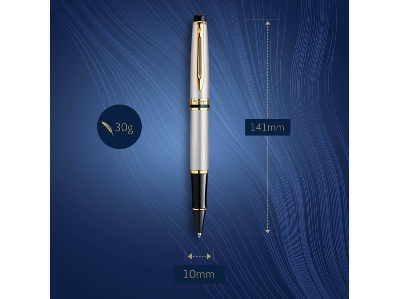 Waterman Expert Tintenroller | Edelstahl | Zierteile aus 23 K Gold| feine Spitze | Schwarz | Geschenkbox