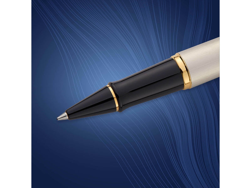 Waterman Expert Tintenroller | Edelstahl | Zierteile aus 23 K Gold| feine Spitze | Schwarz | Geschenkbox