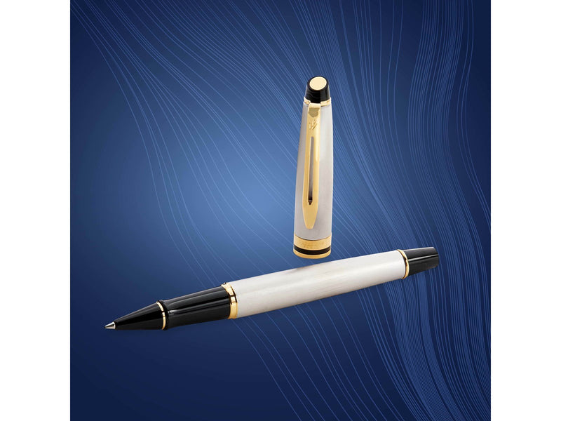 Waterman Expert Tintenroller | Edelstahl | Zierteile aus 23 K Gold| feine Spitze | Schwarz | Geschenkbox