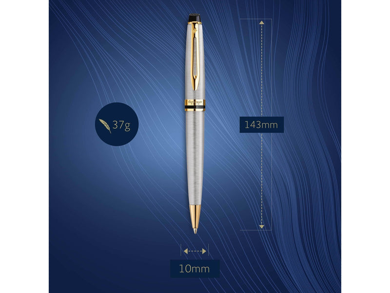 Waterman Expert Kugelschreiber | Edelstahl mit Zierteile aus 23 K Gold | Mittlere Spitze | Blaue Tinte | Geschenkbox