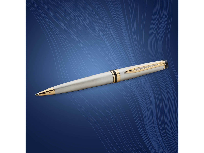 Waterman Expert Kugelschreiber | Edelstahl mit Zierteile aus 23 K Gold | Mittlere Spitze | Blaue Tinte | Geschenkbox