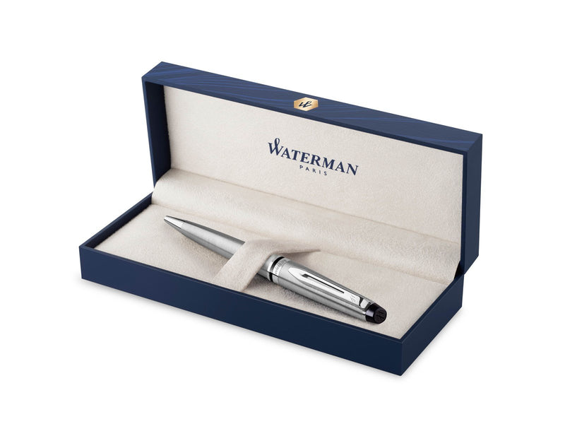 Waterman Expert Kugelschreiber | Edelstahl mit Chromzierteile | Mittlere Spitze | Blaue Tinte | Geschenkbox