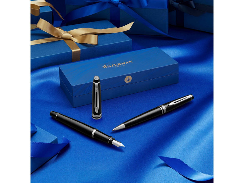 Waterman Expert Kugelschreiber | Edelstahl mit Chromzierteile | Mittlere Spitze | Blaue Tinte | Geschenkbox