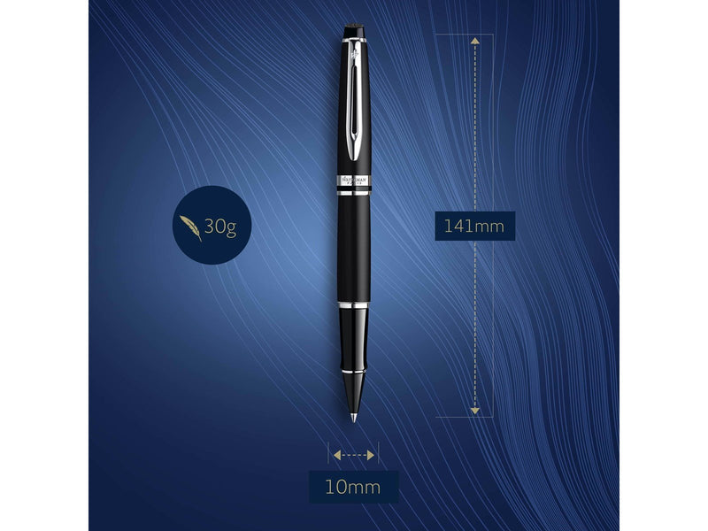 Waterman Expert Tintenroller | Mattschwarz | Chromzierteile| feine Spitze | Schwarz | Geschenkbox